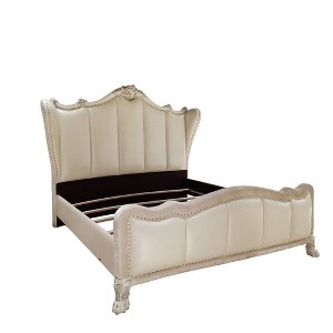 Acme Furniture 95" California King Bed Dresden Synthetic Leather & Bone White : Champagne PU, Claw Feet, Tufted Headboard - 1 of 4