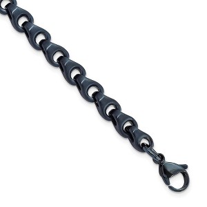 Black Bow Jewelry 6mm Dark Grey/Blue Plated Stainless Steel Chain Link Bracelet, 8.5 In - 1 of 4