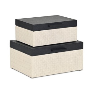 Cheung's Ellaran Set of 2 Black Shagreen and Cream Wicker Pattern Boxes - 1 of 4