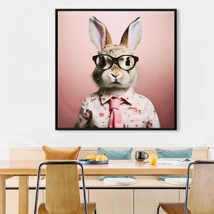 Stretched Canvas Print - Whimsical Rabbit in Blush Pink Suit for Nursery and Bedroom Wall Decoration decorative picture - 1 of 4