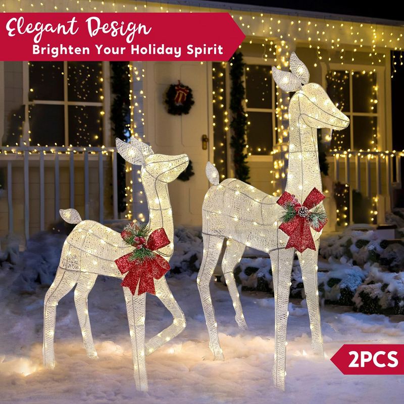 Joiedomi 2 PCS 210 LED Lighted Tinsel Doe and Fawn LED Yard Lights, Christmas Outdoor Warm White Reindeer, 4 of 8