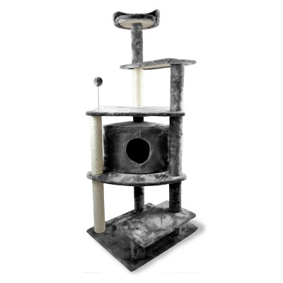 Gray Sisal Cat Tree with Multiple Platforms and Condo