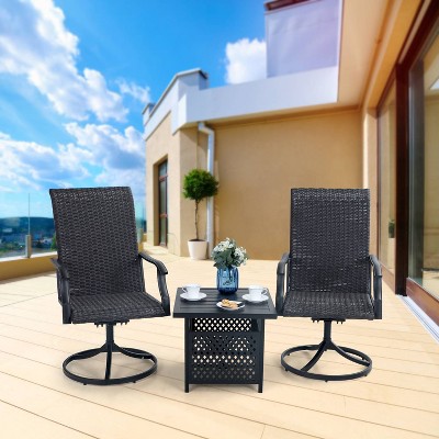 Patio Conversation Set with 360 Wicker Swivel Chairs & Side Table - Captiva Designs