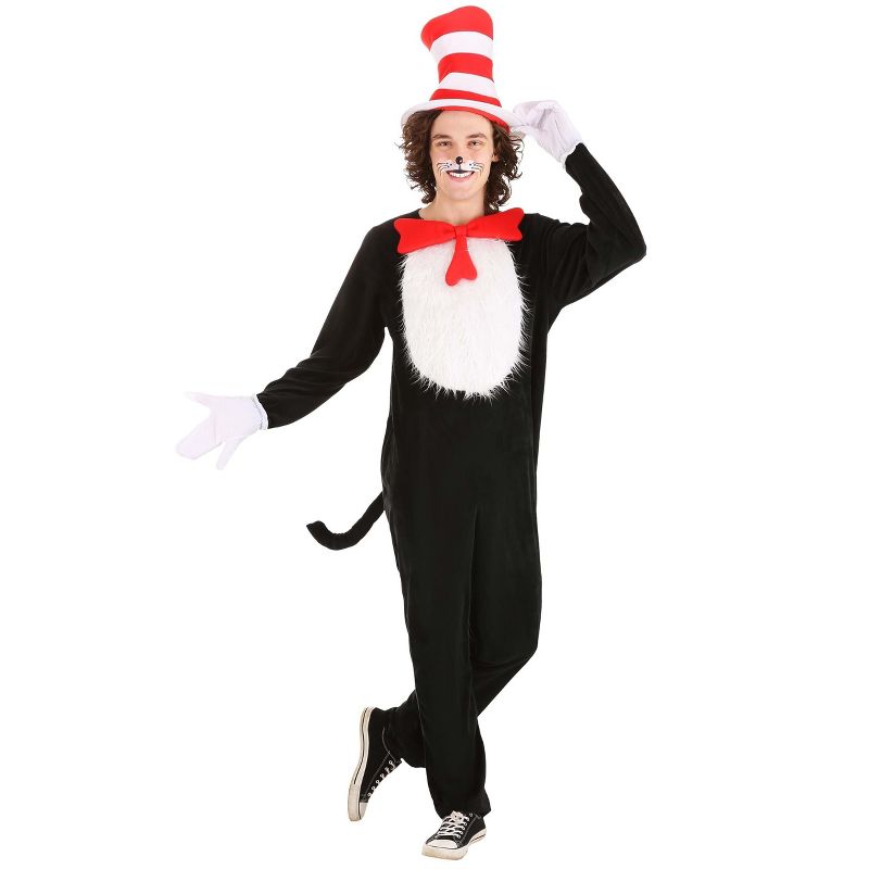 HalloweenCostumes.com X Large   Dr. Seuss The Cat in the Hat Deluxe Costume for Adults., Black/Red/White, 1 of 13