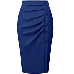 Hobemty Women's Wear to Work Elastic High Waist Pleated Bodycon Midi Skirts - 1 of 4