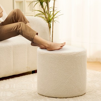 KTMBDW Round Teddy Fleece Ottoman with Soft Padded Seat, Multi-Functional Footrest, Upholstered Foot Stool for Living Room, Bedroom