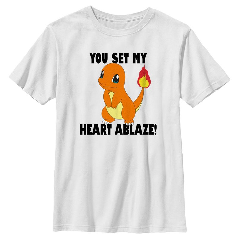 Boy's Pokemon Charmander You Set My Heart Ablaze T-Shirt, 1 of 5