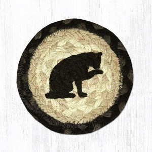 Earth Rugs Cat Coaster – 5"x5" Braided Natural Fiber Drink Mat with Whimsical Black Cat Print for Cozy Home Decor - 1 of 3