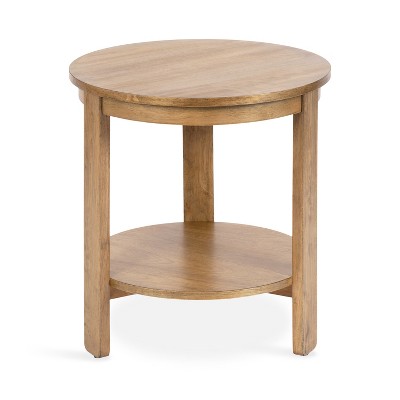 Natural Medium Wood Round Accent Table with Two Tiers