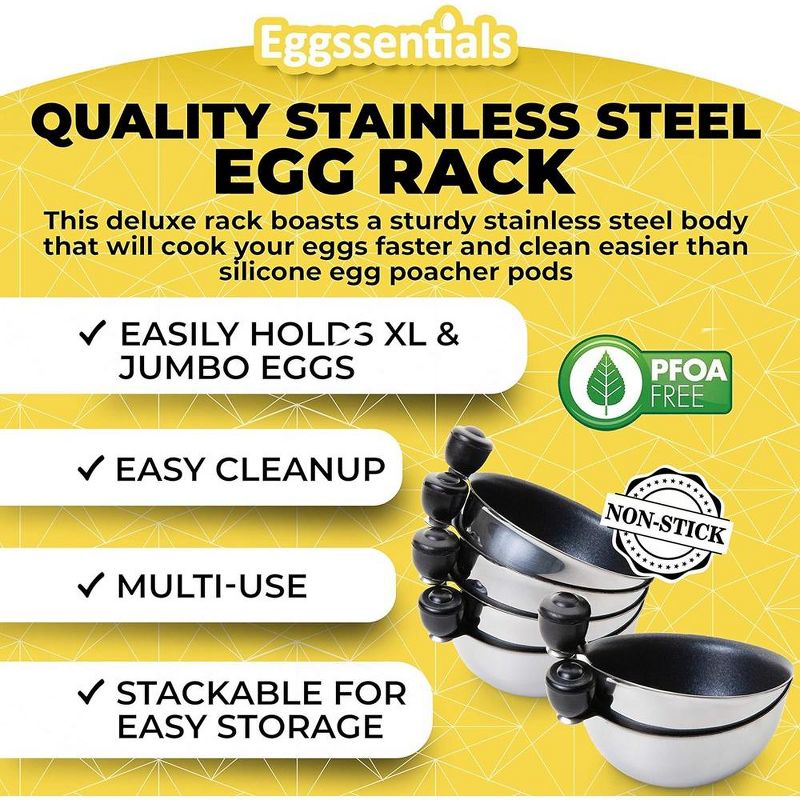Eggssentials 6 Cup Egg Poacher Insert, 9 inch Stainless Steel with 6 Nonstick Egg poacher Cups, Makes Poached Eggs Simple & Easy, Perfect For any Meal, 5 of 7