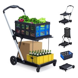 Collapsible Shopping Cart, Foldable Grocery Cart with Wheels and Removable Storage Crate, 2-Tier Portable Utility Cart for Groceries, Supermarket - 1 of 4