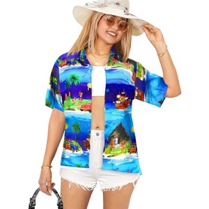 LA LEELA Hawaiian Shirts Womens Summer Beach Party Blouses Shirt T-Shirt Blouse Short Sleeve Tropical Vacation Tee Shirts Tops for Women - 1 of 4