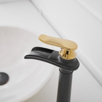 Gold and Black Waterfall Single Handle Bathroom Vessel Faucet