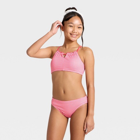 Art Class Girls' Popcorn Gingham Bikini Set - art class™ Pink L