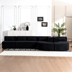 GlasFlength Upholstered Sofa Free-combined Sofa Couch with Two Chaise Lounge and Five Back Pillows for Living Room, Black, 143.7*57.1*24.4 - 1 of 4