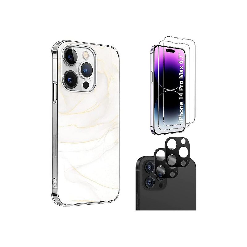 SaharaCase iPhone 14 Pro Max 6.7" Bundle Marble Series Case with Tempered Glass Screen and Camera, 1 of 10