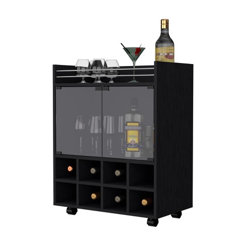 Depot E-Shop Queens Bar Cart 32.28" H, 8-Bottle Holder, Glass-Paneled Cabinet, Aluminum-Touched Top - image 1 of 4