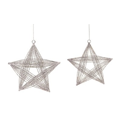 Melrose 2ct Glittered 3-D Wire Frame Star Christmas Ornament Set 8.25" - Silver