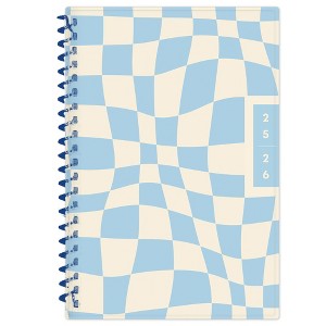 Blue Sky Weekly/Monthly Spiral Planner 5"x8" Printed Dylan Blue Check Swirl - 1 of 4