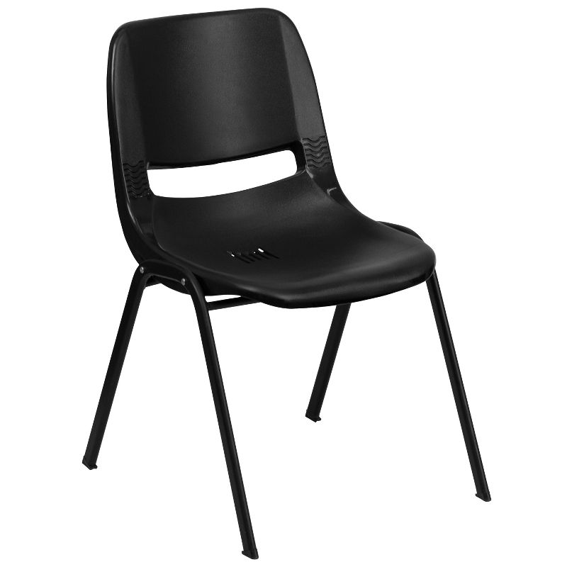 Emma and Oliver Kid's Black Ergonomic Shell Stack Chair - Black Frame and 14"H Seat, 1 of 11
