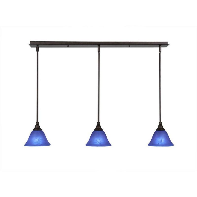 Toltec Lighting Any 3 - Light Chandelier in  Bronze with 7" Blue Italian Shade, 1 of 2