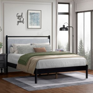 NicBex Queen Size Upholstered Bed Frame with Fluffy and Soft Headboard,Platform Bed Frame with Wood Slats Support,Noise-Free,Easy Assembly,Gray+Black - 1 of 4