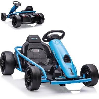 24V Ride-On Go Kart, Electric Battery-Powered Drift Kart with Dual 300W Motors, 8 MPH, Music & Horn, Outdoor Electric Car for Ages 8+