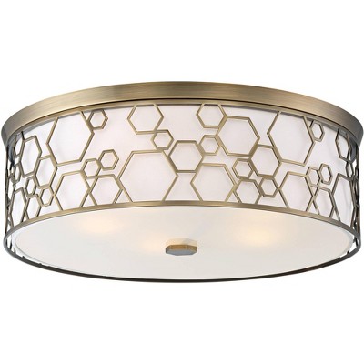 Minka Lavery Modern Ceiling Light Flush Mount Fixture 20" Polished Satin Brass LED White Linen Shade for Bedroom Living Room House