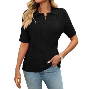 Women's Summer Sweater Short Sleeve V-Neck Casual Sweater Knit Pullover Tops Trendy Spring Summer Outfits - 1 of 4