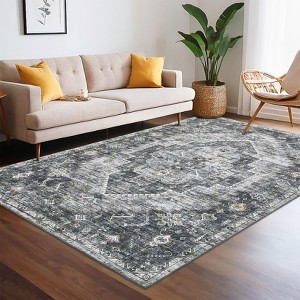 Washable Area Rugs,Indoor Vintage Printed Rug, Stain Resistant Living Room Carpet, Soft Low Pile Oriental Carpet - 1 of 4