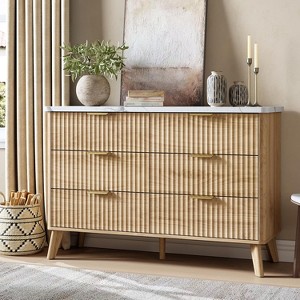Fluted Dresser with 6 Deep Drawers, 47.2" Tall Chest of Drawers with Faux Marble Top - 1 of 4
