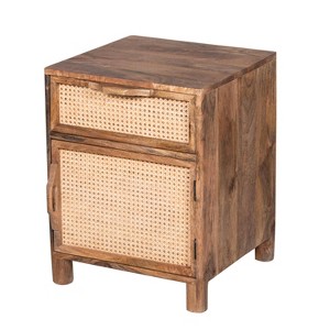 The Urban Port 23" Nightstand Woven Rattan Cabinet Door and Drawer Handcrafted Natural Brown Mango Wood Brown - 1 of 4