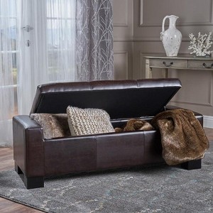 Modern Upholstered Guernsey Ottoman Leather PU Storage Ottoman Traditional for living room-Christopher Knight Home - 1 of 4