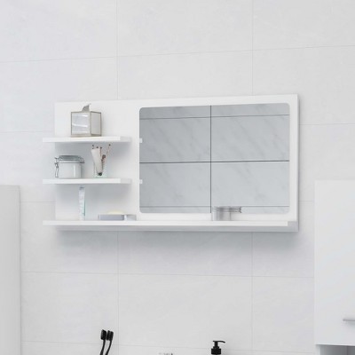 CLIHOME Mirror Engineered Wood, Acrylic Medium Bathroom Mirror Cabinet with 3 Shelves