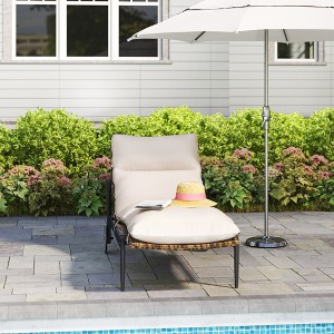 HAPPATIO Patio Wicker Chaise Lounge Chair with Wheels and Aluminum Frame, Removable Cushion - 1 of 4
