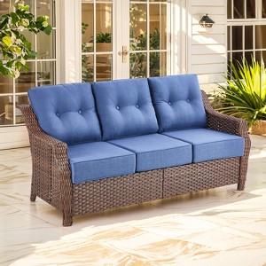 Buenhomino Outdoor Furniture 3-Seater Rattan Sofa Patio Wicker Sofa Couch Furniture Set with 6-inch Thicked Cushions - 1 of 4