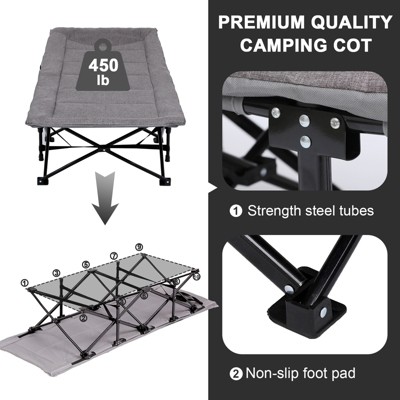 Gray Heavy Duty Folding Camping Cot with Padded Cushion