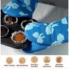 Folkulture Mini Oven Mitts Heat Resistant | (5.75 x 9) Set of 2 Short Blue Oven Mitts with Hanging Loop | 100% Cotton Oven Gloves - 2 of 4