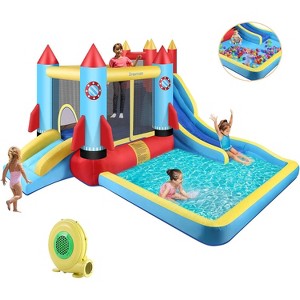 HOMDOX 146 x 132 x 81'' Kids Large Bounce House with Blower, Double Slide Inflatable Bounce Houses with Climbing Wall and Pool, Rocket Castle - 1 of 4