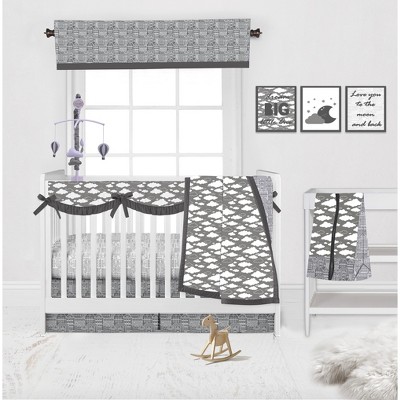 Bacati - Clouds in the City White/Gray 10 pc Crib Bedding Set with Long Rail Guard Cover