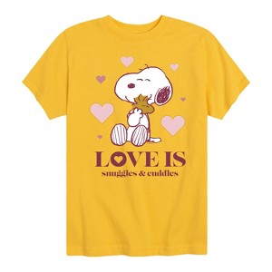 Boys' - Peanuts - Love Is Snuggles And Cuddles Short Sleeve Graphic T-Shirt - 1 of 4