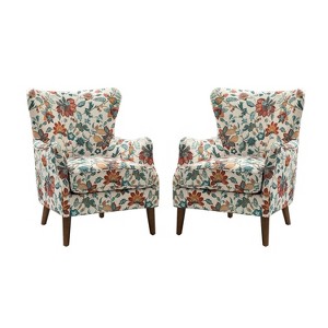 Set of 2 Nikolaus Comfy Living Room Armchair with Floral Fabric Pattern and Wingback| ART OF LIVING DESIGNS - 1 of 4