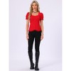 INSPIRE CHIC Women's Square Neck Solid Color Puff Short Sleeve Lace Up Gothic Blouse - 4 of 4