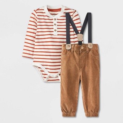 Image of Baby Boys' Suspender Top & Bottom Set - Cat & Jack™ Cream 0-3M