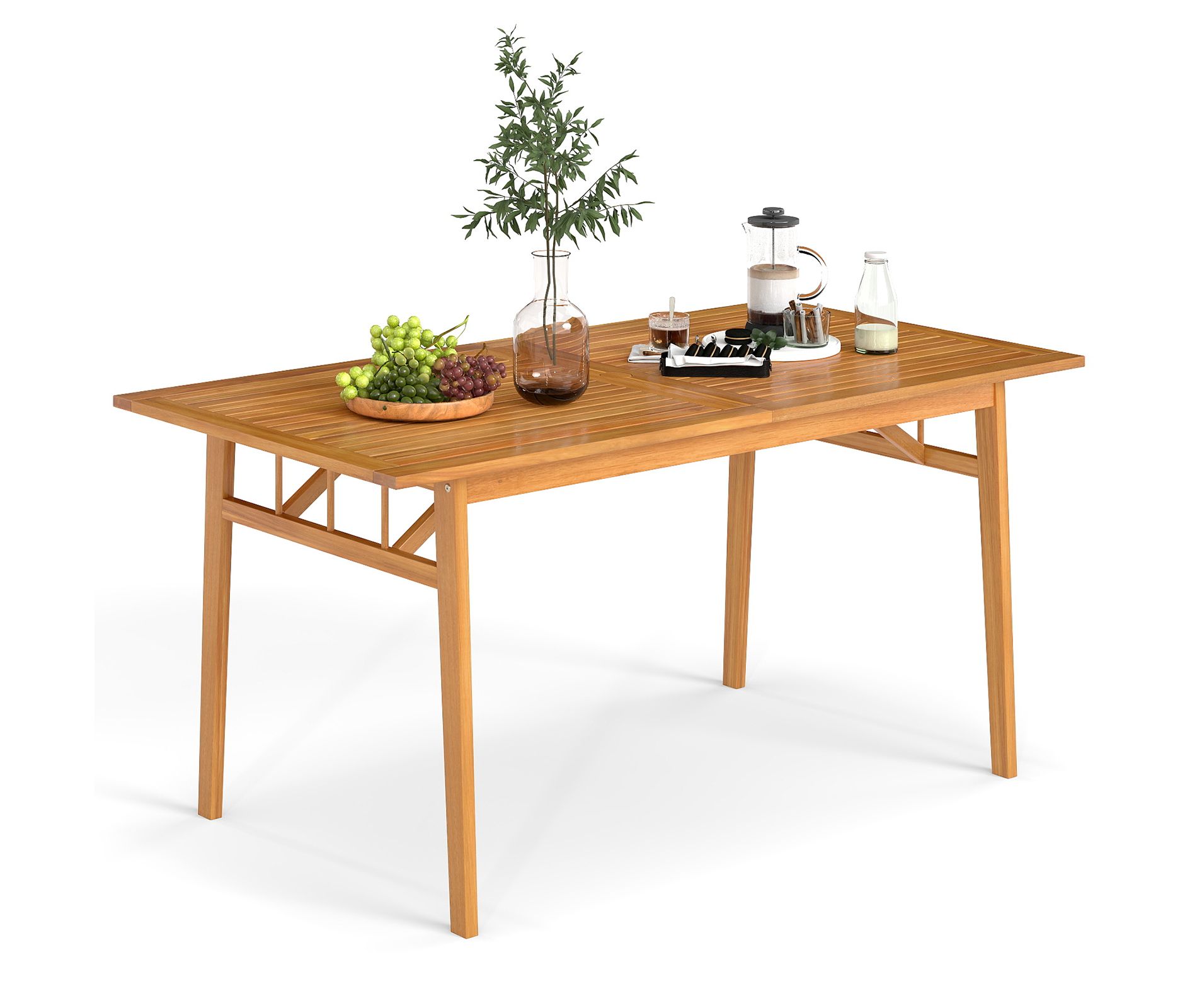 Tangkula 63" Acacia Wood Dining Table for 6 People Heavy-Duty Indoor Outdoor Wooden Table