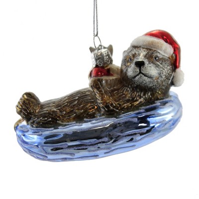 Noble Gems 4.25" Sea Otter Floating Sasnta Hat  -  Tree Ornaments