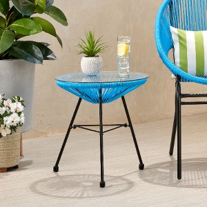 Lyngins Rattan Outdoor End Table with Tempered Glass Top, 17.75" Round Patio Side Table, Outdoor Accent Table - 1 of 4