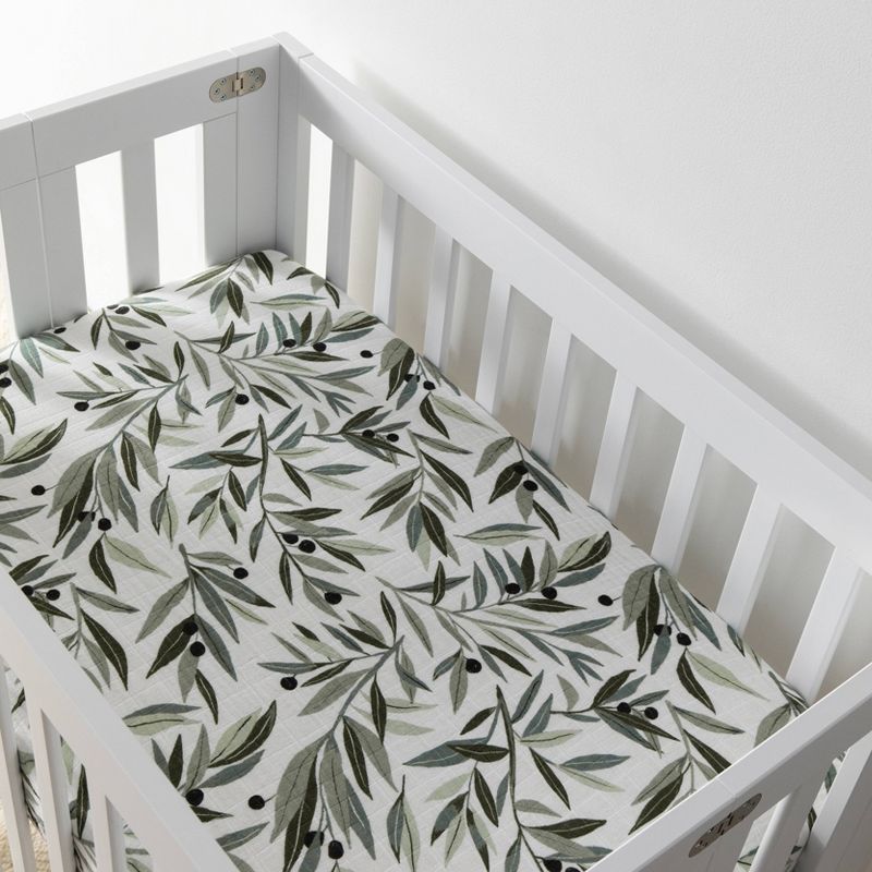 Babyletto Olive Branches Muslin Mini Crib Sheet, 2 of 9