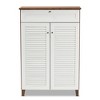 Coolidge 5 Shelf Wood Shoe Cabinet with Drawer White/Walnut - Baxton Studio: Mid-Century Modern Storage, Holds 15 Pairs - 3 of 4