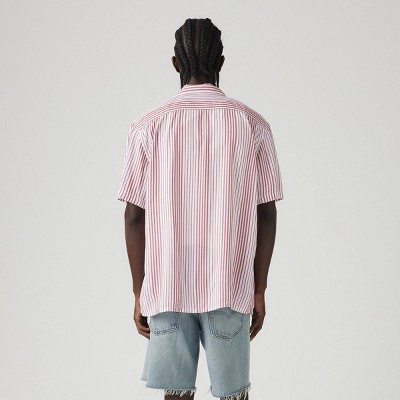 Levi's Men's Relaxed Fit Short Sleeve Striped Camp Button-Down Shirt - White/Red